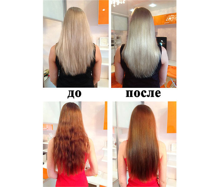 Фото до и после экранирования волос